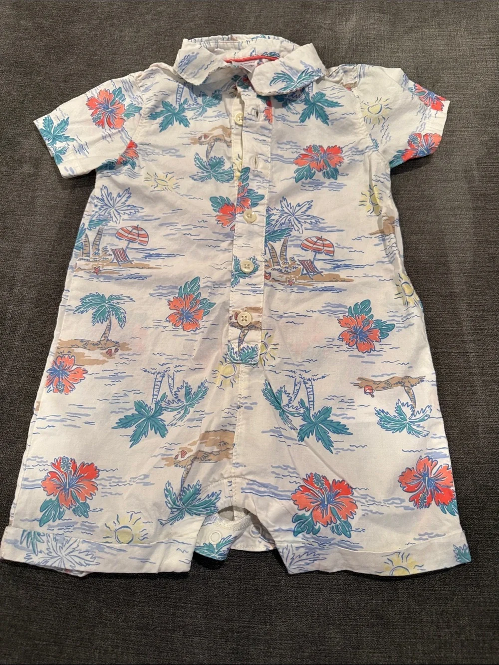 Carter's White One-Piece Romper with Coral & Teal Tropical Print